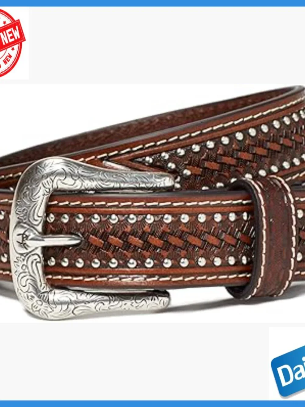 Studded Basket Weave Leather Belt Size 24 Western Fit